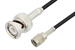 Reverse Polarity SMA Male to BNC Male Cable 72 Inch Length Using RG174 Coax, RoHS