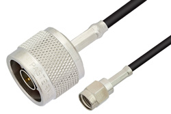 Reverse Polarity SMA Male to N Male Cable 12 Inch Length Using RG174 Coax, RoHS