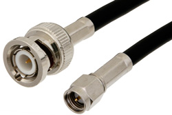 SMA Male to BNC Male Cable 12 Inch Length Using RG223 Coax, RoHS