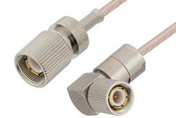 75 Ohm 1.6/5.6 Plug to 75 Ohm 1.6/5.6 Plug Right Angle Cable 72 Inch Length Using 75 Ohm RG179 Coax, RoHS