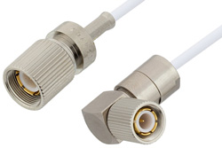 75 Ohm 1.6/5.6 Plug to 75 Ohm 1.6/5.6 Plug Right Angle Cable 48 Inch Length Using 75 Ohm RG187 Coax