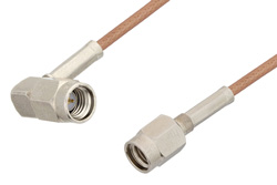SSMA Male to SSMA Male Right Angle Cable 18 Inch Length Using RG178 Coax, RoHS