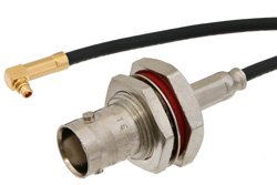MMCX Plug Right Angle to BNC Female Bulkhead Cable Using RG174 Coax