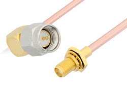 SMA Male Right Angle to SMA Female Bulkhead Cable 36 Inch Length Using RG402 Coax, RoHS