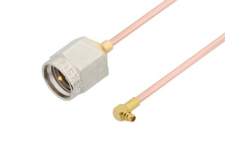 SMA Male to MMCX Plug Right Angle Cable 200 CM Length Using PE-047SR Coax , LF Solder