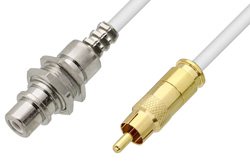 75 Ohm RCA Male to 75 Ohm RCA Female Bulkhead Cable Using 75 Ohm PE-B159-WH White Coax