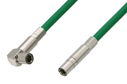 75 Ohm Mini SMB Plug to 75 Ohm Mini SMB Plug Right Angle Cable Using 75 Ohm PE-B159-GR Green Coax