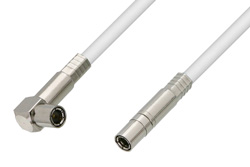 75 Ohm Mini SMB Plug to 75 Ohm Mini SMB Plug Right Angle Cable Using 75 Ohm PE-B159-WH White Coax
