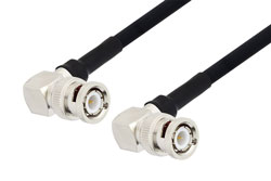 BNC Male Right Angle to BNC Male Right Angle Cable Using RG223 Coax with HeatShrink and 90 Deg. Clock in 150CM