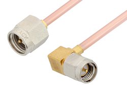 SMA Male to SMA Male Right Angle Cable 60 Inch Length Using RG405 Coax, RoHS