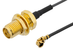 SMA Female Bulkhead to UMCX Plug Right Angle Cable 12 Inch Length Using 1.13mm Coax, RoHS