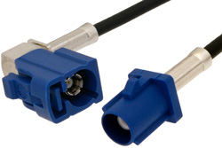 Blue FAKRA Plug to FAKRA Jack Right Angle Cable 48 Inch Length Using PE-C100-LSZH Coax