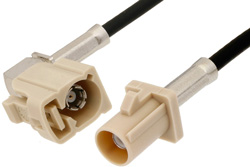 Beige FAKRA Plug to FAKRA Jack Right Angle Cable 12 Inch Length Using PE-C100-LSZH Coax