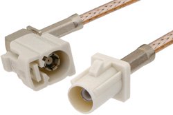 White FAKRA Plug to FAKRA Jack Right Angle Cable 24 Inch Length Using RG316 Coax