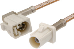 White FAKRA Plug to FAKRA Jack Right Angle Cable 36 Inch Length Using RG316 Coax