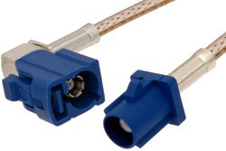 Blue FAKRA Plug to FAKRA Jack Right Angle Cable 48 Inch Length Using RG316 Coax