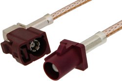 Bordeaux FAKRA Plug to FAKRA Jack Right Angle Cable 12 Inch Length Using RG316 Coax