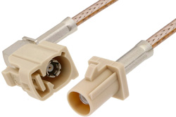 Beige FAKRA Plug to FAKRA Jack Right Angle Cable 36 Inch Length Using RG316 Coax