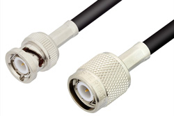 TNC Male to BNC Male Cable 72 Inch Length Using 53 Ohm RG55 Coax