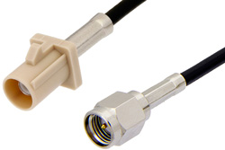SMA Male to Beige FAKRA Plug Cable 12 Inch Length Using PE-C100-LSZH Coax