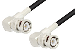 BNC Male Right Angle to BNC Male Right Angle Cable 12 Inch Length Using 75 Ohm RG59 Coax