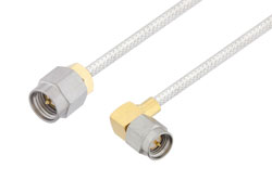 SMA Male to SMA Male Right Angle Cable Using PE-SR405FL Coax , LF Solder in 100CM