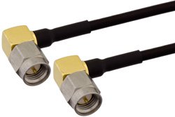 SMA Male Right Angle to SMA Male Right Angle Semi-Flexible Precision Cable 24 Inch Length Using PE-SR405FLJ Coax, LF Solder, RoHS