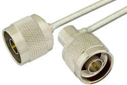 N Male to N Male Right Angle Semi-Flexible Precision Cable 9 Inch Length Using PE-SR402FL Coax, LF Solder, RoHS