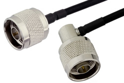 N Male to N Male Right Angle Semi-Flexible Precision Cable 9 Inch Length Using PE-SR402FLJ Coax, LF Solder, RoHS