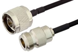 N 型公头转 N 型公头精密电缆组件，使用 PE-SR402FLJ 同轴电缆，RoHS