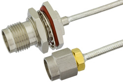 SMA Male to TNC Female Bulkhead Semi-Flexible Precision Cable 18 Inch Length Using PE-SR405FL Coax, LF Solder, RoHS