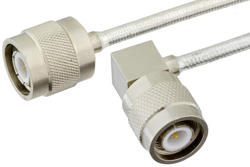 TNC Male to TNC Male Right Angle Semi-Flexible Precision Cable 9 Inch Length Using PE-SR402FL Coax, LF Solder, RoHS