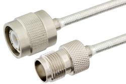TNC Male to TNC Female Semi-Flexible Precision Cable 18 Inch Length Using PE-SR402FL Coax, LF Solder, RoHS