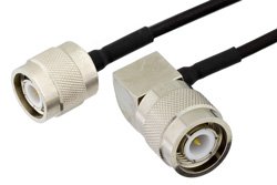 TNC公头转TNC直角型公头精密电缆组件，采用PE-SR405FLJ同轴电缆，RoHS