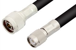 N Male to TNC Male Cable 12 Inch Length Using RG214 Coax, RoHS