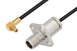 SMA Female 4 Hole Flange to MMCX Plug Right Angle Cable 24 Inch Length Using LMR-100 Coax