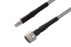 N Male to SMA Male Low Loss Cable 120 Inch Length Using PE-P142LL Coax with HeatShrink