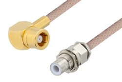 75 Ohm SMB Plug Right Angle to 75 Ohm SMB Jack Bulkhead Cable Using 95 Ohm RG180 Coax