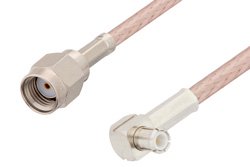 Reverse Polarity SMA Male to MCX Plug Right Angle Cable 60 Inch Length Using RG316 Coax, RoHS