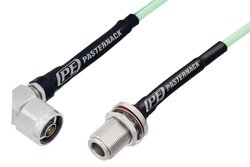 N Male Right Angle to N Female Bulkhead Low Loss Cable 24 Inch Length Using PE-P142LL Coax, RoHS