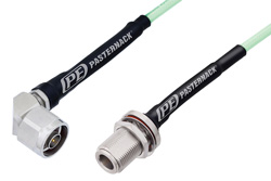 N Male Right Angle to N Female Bulkhead Low Loss Cable 36 Inch Length Using PE-P142LL Coax, RoHS
