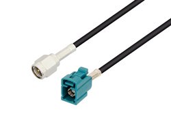 SMA Male to Water Blue FAKRA Jack Cable 48 Inch Length Using LMR-100 Coax , LF Solder