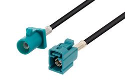 Water Blue FAKRA Plug to FAKRA Jack Low Loss Cable 12 Inch Length Using LMR-100 Coax