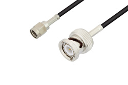 Reverse Polarity SMA Male to BNC Male Cable 12 Inch Length Using RG174 Coax, LF Solder, RoHS
