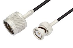 N Male to BNC Male Cable 12 Inch Length Using RG174 Coax