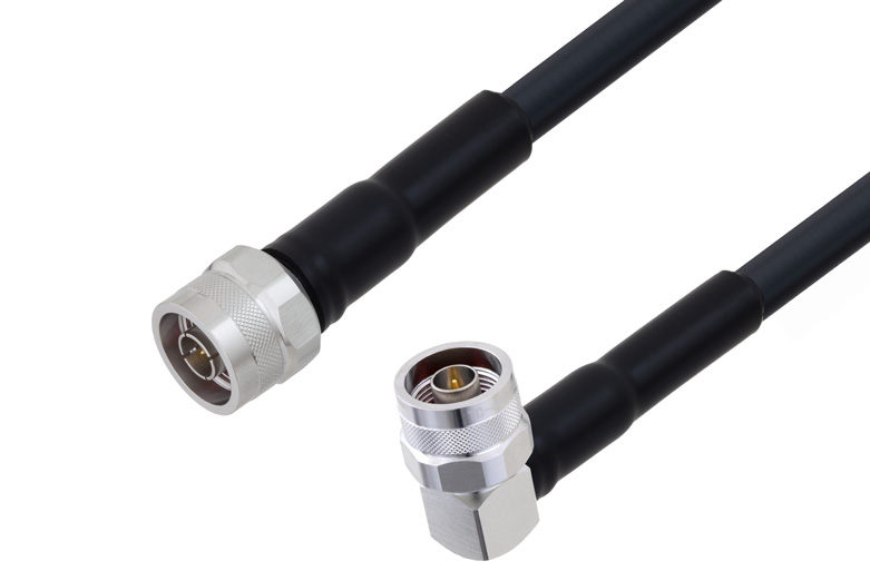 N Male to N Male Right Angle Cable 48 Inch Length Using LMR-400-UF Coax