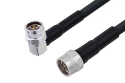 N Male to N Male Right Angle Cable 150 CM Length Using LMR-400-UF Coax with HeatShrink