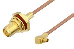 SMA Female Bulkhead to MMCX Plug Right Angle Cable 36 Inch Length Using RG178 Coax