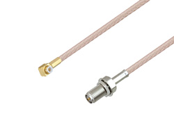 Snap-On MMBX Plug Right Angle to Reverse Polarity SMA Female Bulkhead Cable 12 Inch Length Using RG316-DS Coax