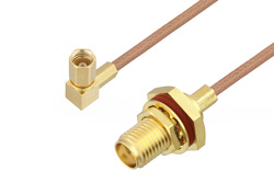 SMA Female Bulkhead to SSMC Plug Right Angle Cable 60 Inch Length Using RG178 Coax